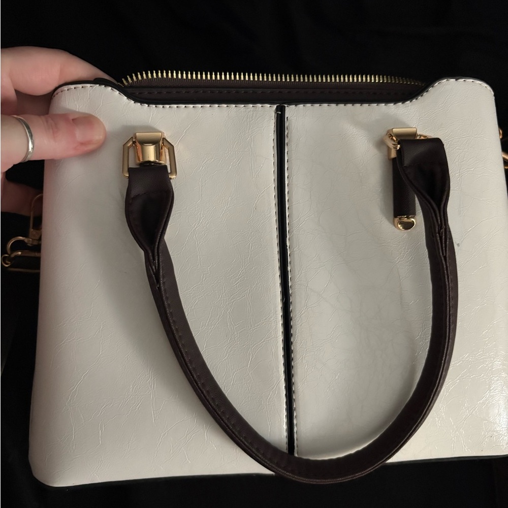 Elegant White and Brown Handbag